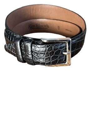 Allen Edmonds Black Croc-Embossed Lambskin Leather Belt size 38